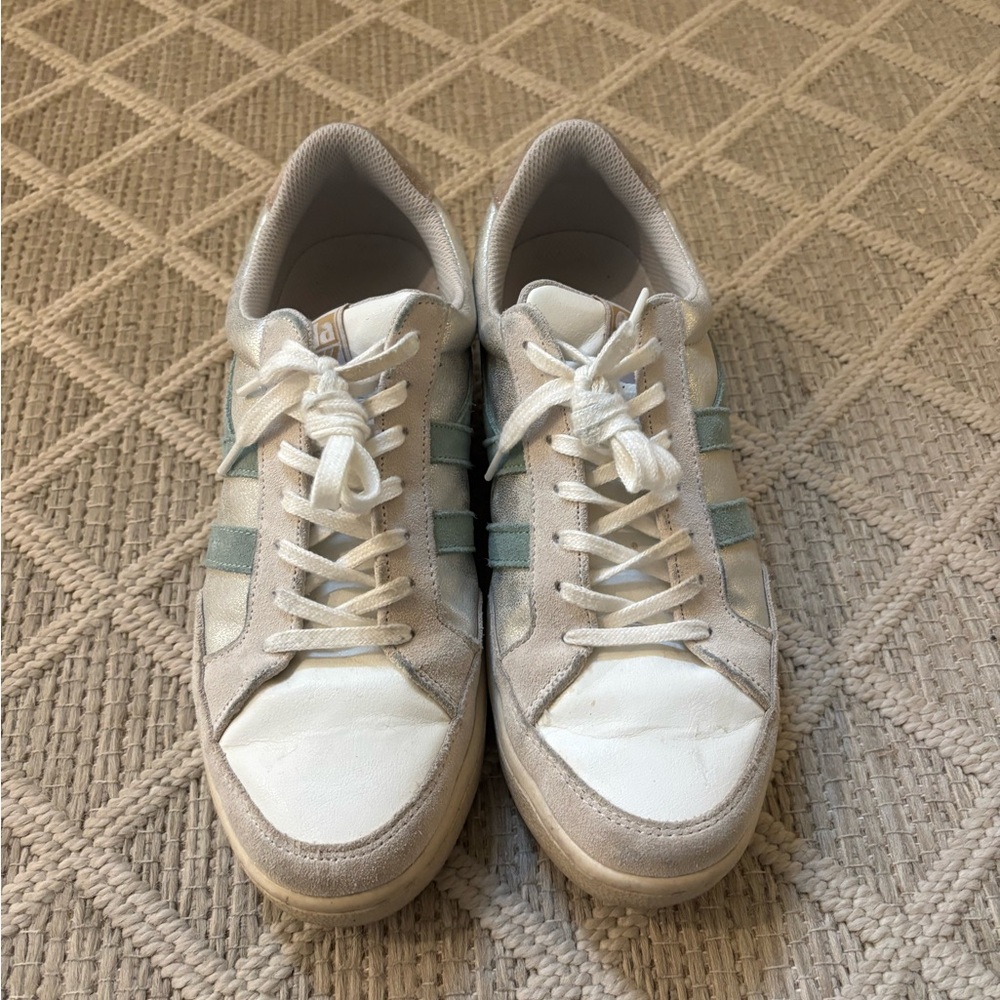 Women's White and Blue Sneakers